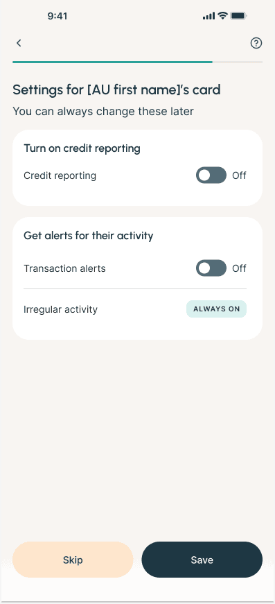 Spend limits screen
